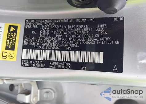 2011 Toyota Highlander from USA, damaged, VIN 5TDZA3EH8BS008660